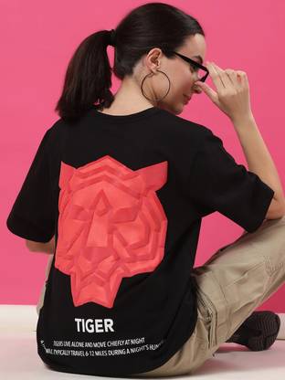 RIGO Printed Women Round Neck Black T-Shirt