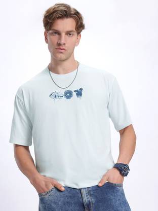 glitchez Printed Men Round Neck Blue T-Shirt