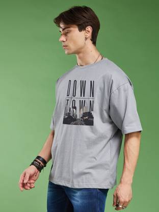 METRONAUT Printed Men Round Neck Silver T-Shirt