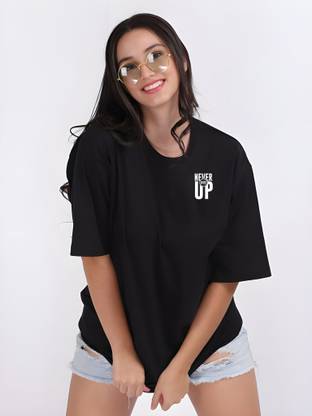 Moda Rapido Printed Women Round Neck Black T-Shirt