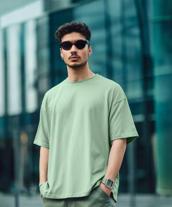 Veirdo Solid Men Round Neck Light Green T-Shirt