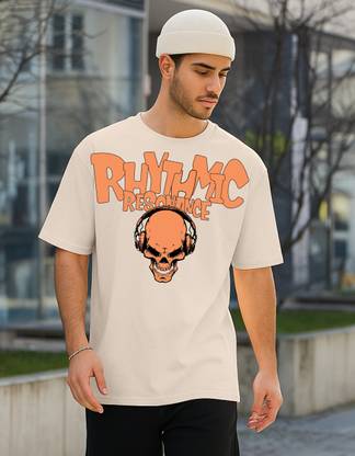 Veirdo Printed, Typography Men Round Neck Beige T-Shirt