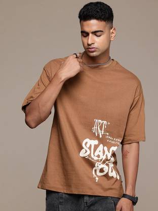 Roadster Printed Men Round Neck Brown T-Shirt