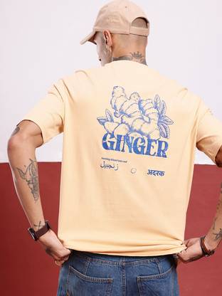 Glitchez Printed Men Round Neck Beige T-Shirt
