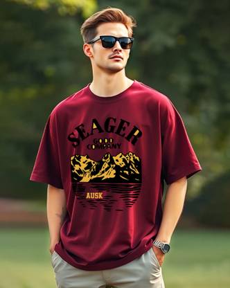 AUSK Printed Men Round Neck Maroon T-Shirt