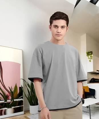 CLOFLIX Solid Men Round Neck Grey T-Shirt