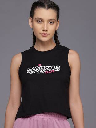 HRX by Hrithik Roshan Printed Women Round Neck Black T-Shirt