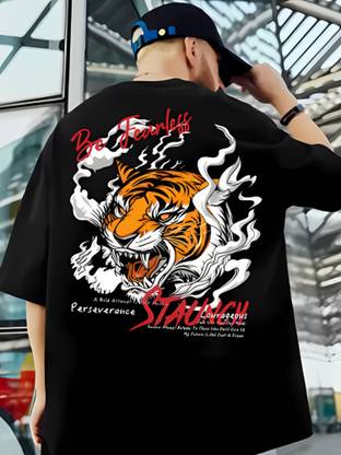 Crazybee Graphic Print Men Round Neck Black T-Shirt