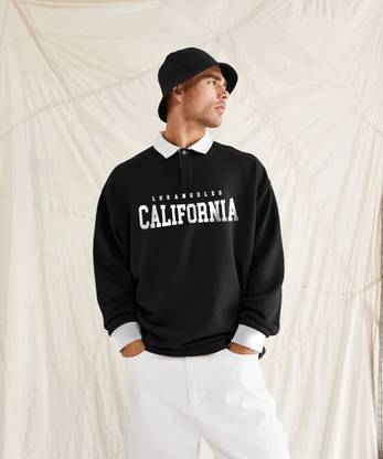 Jump Cuts Printed Men Polo Neck Black T-Shirt
