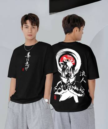 Jump Cuts Printed Men Round Neck Black T-Shirt