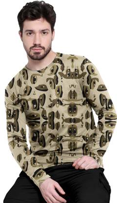 FTX Printed Men Round Neck Beige T-Shirt