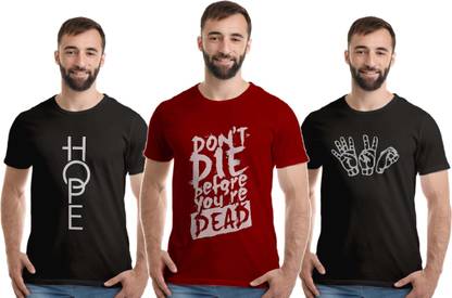 Printed Men Maroon, Black, Black T-Shirt