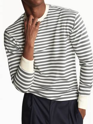 VIMAL JONNEY Striped Men Round Neck Grey T-Shirt