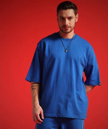 PockMAN Solid Men Round Neck Blue T-Shirt