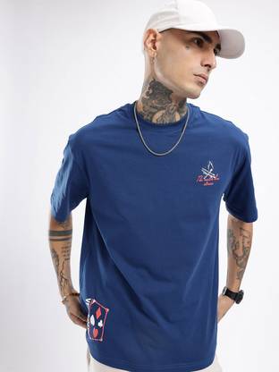 Glitchez Printed Men Round Neck Blue T-Shirt