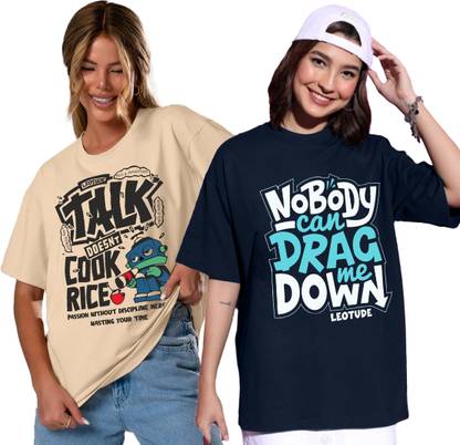 Leotude Printed Women Round Neck Multicolor T-Shirt