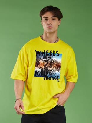 METRONAUT Printed Men Round Neck Yellow T-Shirt