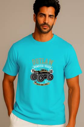 JUARI BE A GENTLEMAN Printed Men Round Neck Blue T-Shirt