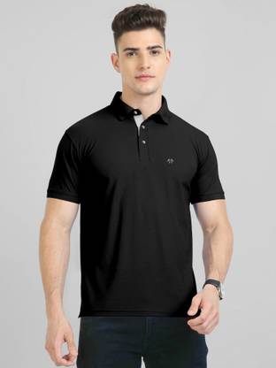 Triptee Solid Men Polo Neck Black T-Shirt
