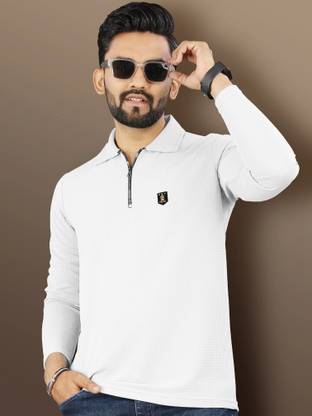 VeBNoR Solid Men Polo Neck White T-Shirt