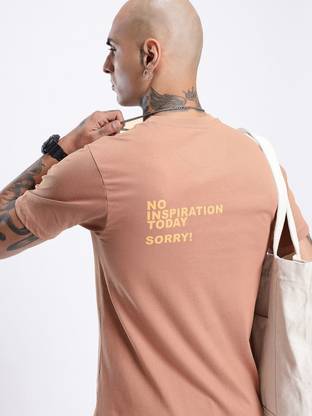 Glitchez Printed Men Round Neck Orange T-Shirt