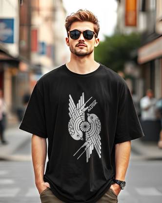 AUSK Printed Men Round Neck Black T-Shirt