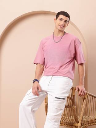 PockMAN Solid Men Round Neck Pink T-Shirt