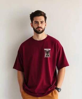 UrGear Printed Men Round Neck Maroon T-Shirt