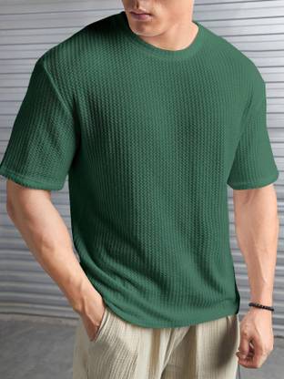TeeWink Self Design Men Round Neck Green T-Shirt