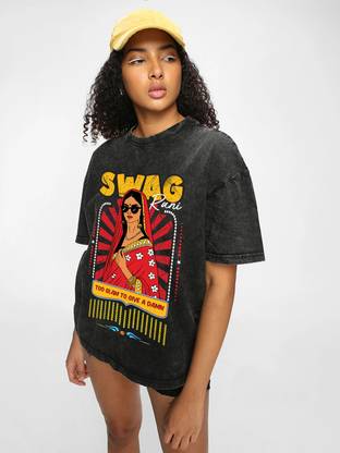 BEWAKOOF Graphic Print Women Round Neck Black T-Shirt
