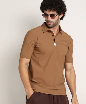 CAMPUS SUTRA Solid Men Polo Neck Brown T-Shirt