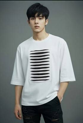 R World Solid Men Round Neck White T-Shirt