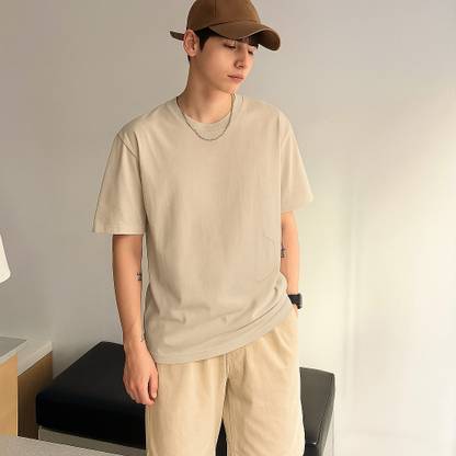 Rockwell Solid Men Round Neck Beige T-Shirt