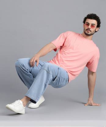 KOTTY Solid Men Round Neck Pink T-Shirt