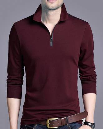 EyeBogler Solid Men Polo Neck Maroon T-Shirt