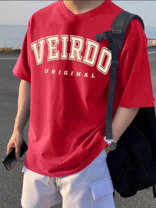 Veirdo Printed, Typography Men Round Neck Red T-Shirt