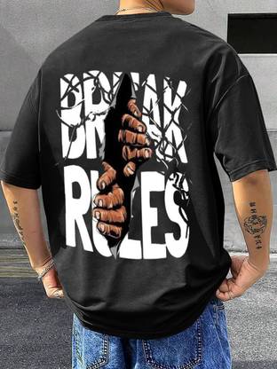 TripBroz Printed Men Round Neck Black T-Shirt