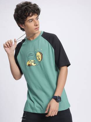 glitchez Printed Men Round Neck Green T-Shirt