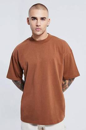 Moyzikh Solid Men Round Neck Brown T-Shirt