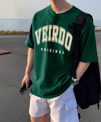 Veirdo Printed, Typography Men Round Neck Green T-Shirt