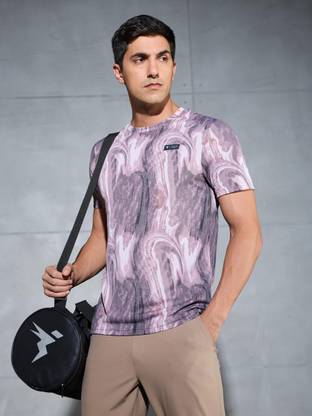 TECHNOSPORT Printed Men Crew Neck Purple T-Shirt