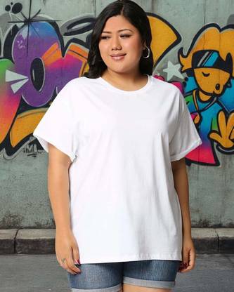 BEWAKOOF Solid Women Round Neck White T-Shirt