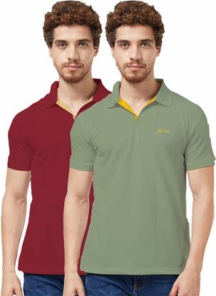 Solid Men Maroon, Light Green T-Shirt