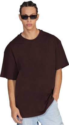 Leotude Solid Men Round Neck Brown T-Shirt