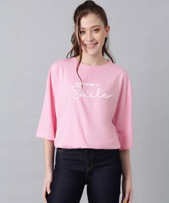 KOTTY Printed Women Round Neck Pink T-Shirt