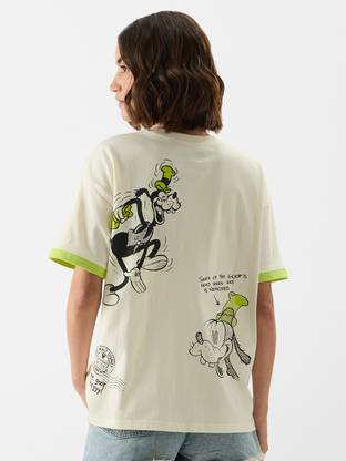 The Souled Store Printed, Typography Women Round Neck Yellow T-Shirt