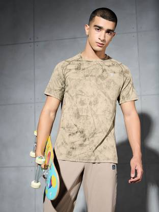 TECHNOSPORT Printed Men Round Neck Brown T-Shirt