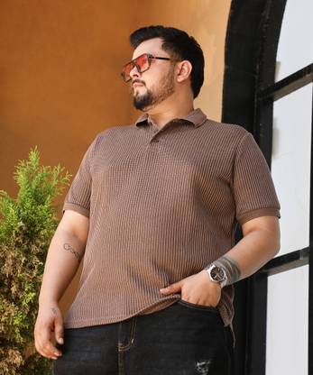 Instafab Plus Self Design Men Polo Neck Brown T-Shirt