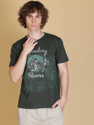 V-MART Printed Men Round Neck Green T-Shirt