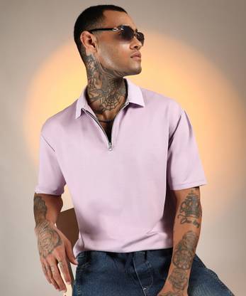 CAMPUS SUTRA Solid Men Polo Neck Pink T-Shirt